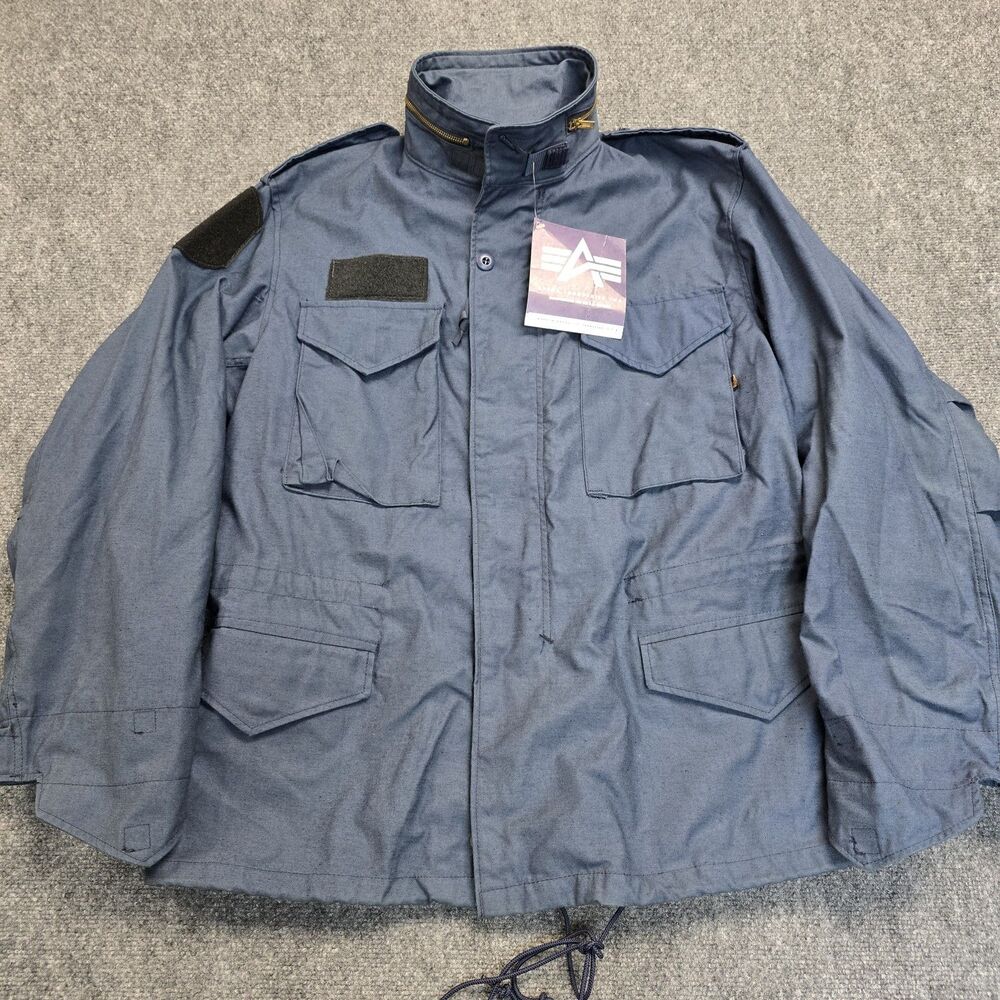 Vintage Alpha Industries M65 Field Jacket Navy USA Military Sz L Made In USA NWT